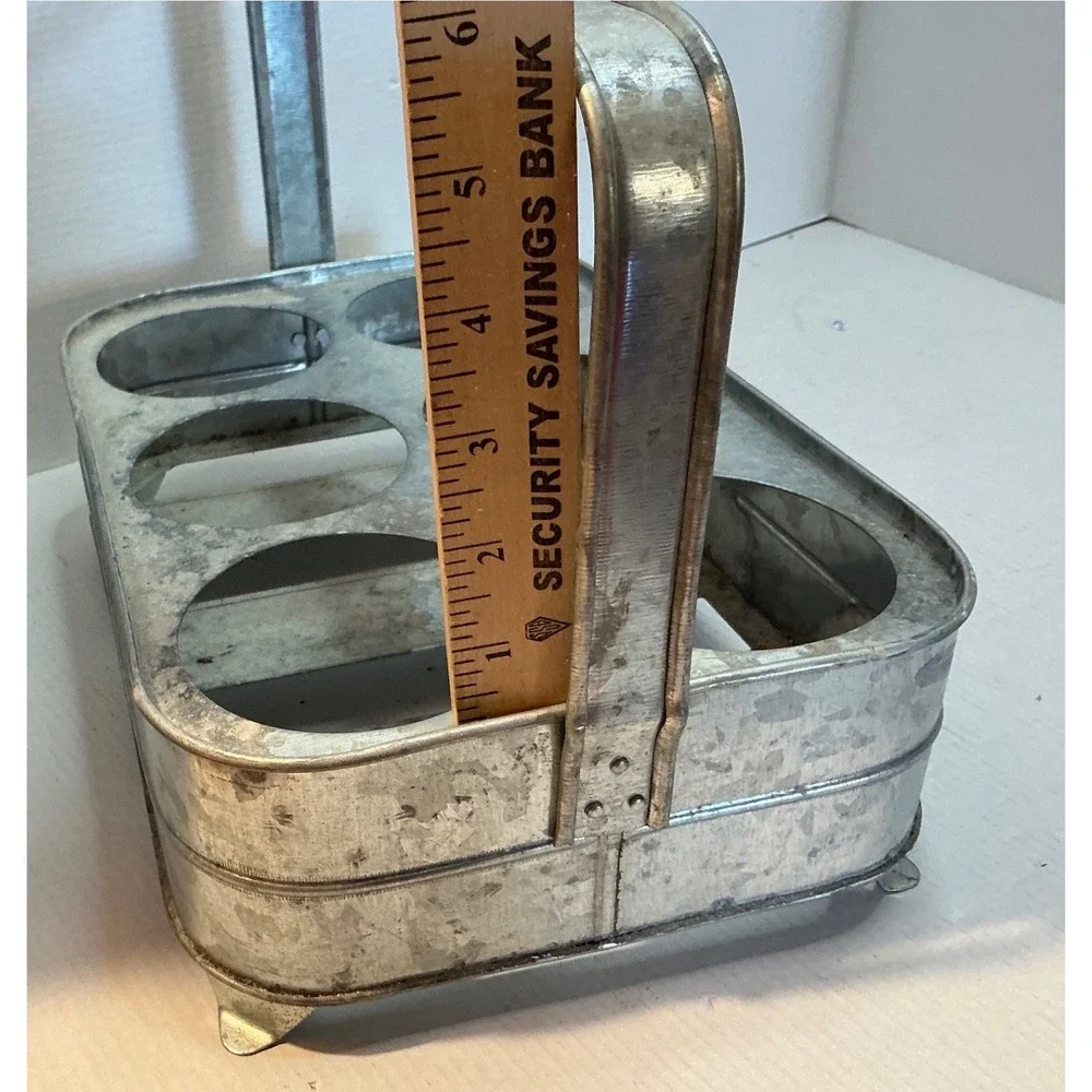 Pottery Barn Galvanized Metal 6 Bottle Carrier Caddy Farmhouse Decor